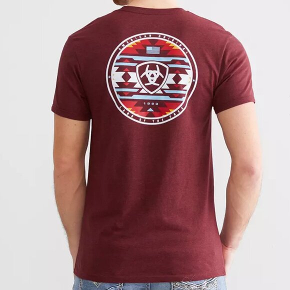Ariat Freedom Circle Men's T-Shirt Sz S Red Aztec Southwestern Cowboy Graphic - Picture 1 of 7